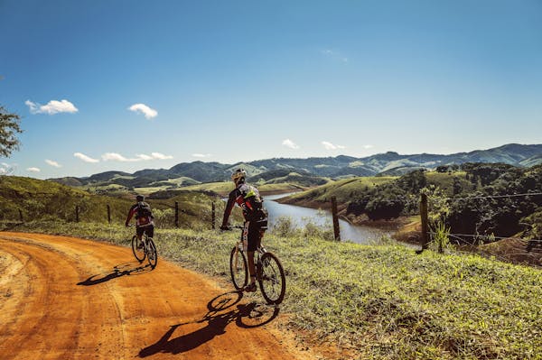 Cyclists on mountain trail